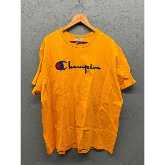 Champion Classic T-Shirt Men's 3XL Yellow Logo Embroidery Cotton Casual Tee - Picture 2 of 8